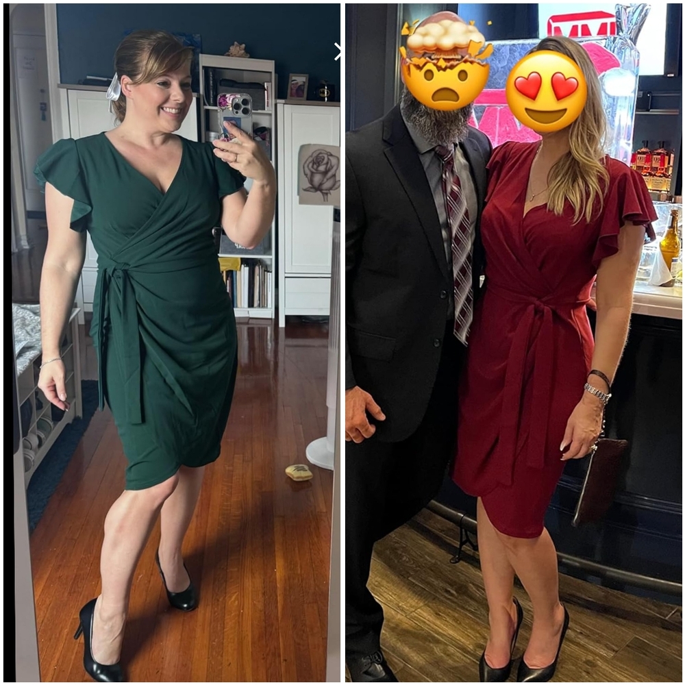 NWT G&Y Dark Green V Ruched Tie Waist Wrap Short Sleeve Cocktail Midi Dress XL - Picture 7 of 15